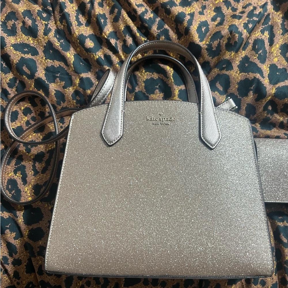 Kate Spade New York Glitter Tinsel Satchel in Pink with wallet